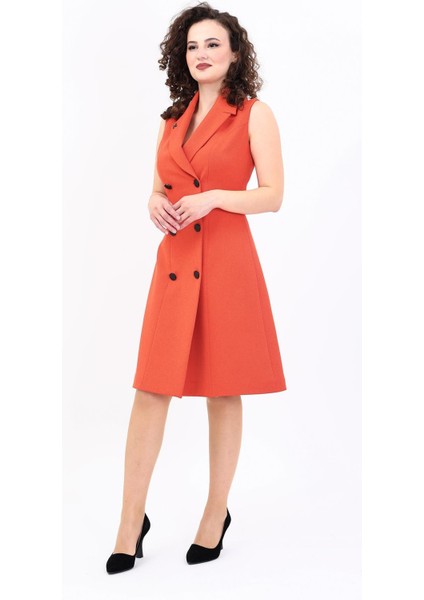 Erkek Yaka Belden Kesik Kuruvaze Elbise-Turuncu fırsatları