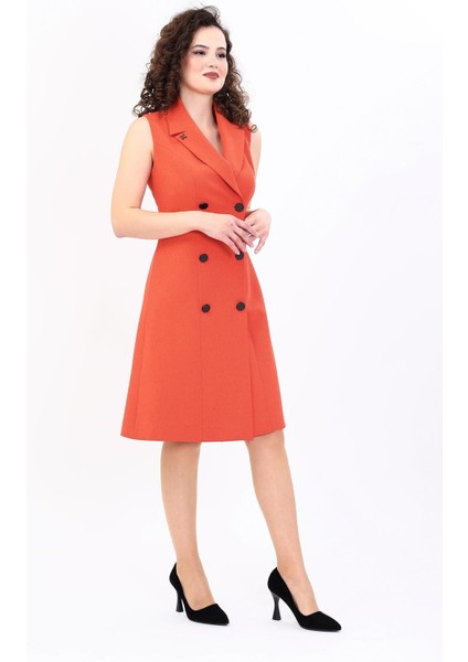 Erkek Yaka Belden Kesik Kuruvaze Elbise-Turuncu indirimleri