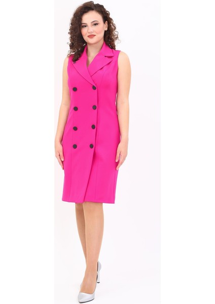 Erkek Yaka Kuruvaze Elbise-Fuşya modelleri