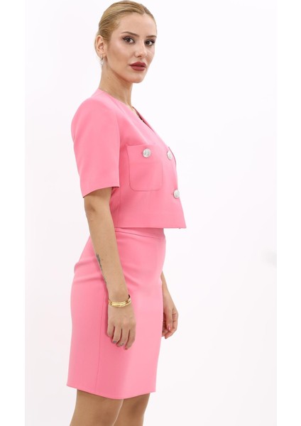 V Yaka Kısa Ceket-Pembe modelleri