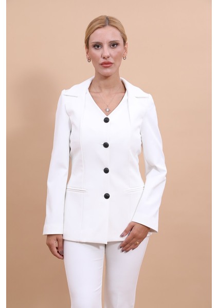 Erkek Yaka Yelek Ceket-Beyaz