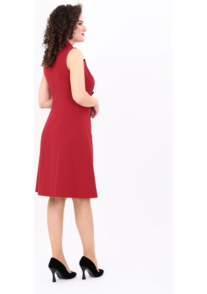 Erkek Yaka Belden Kesik Kuruvaze Elbise-Bordo modelleri