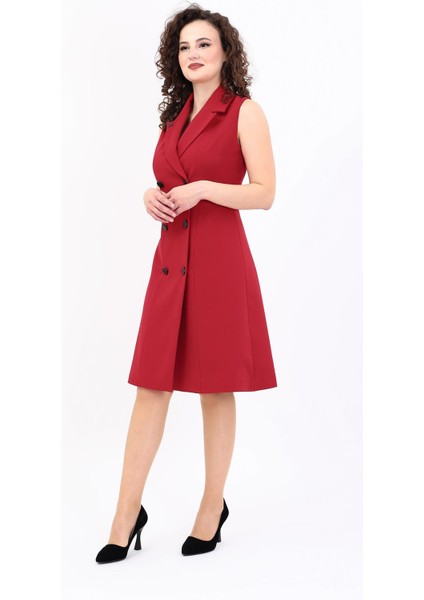 Erkek Yaka Belden Kesik Kuruvaze Elbise-Bordo indirimleri