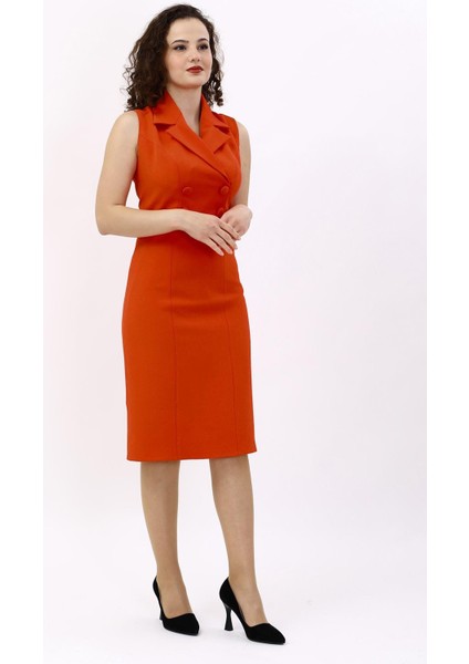 Erkek Yaka Yandan Fermuarlı Elbise-Turuncu indirimleri