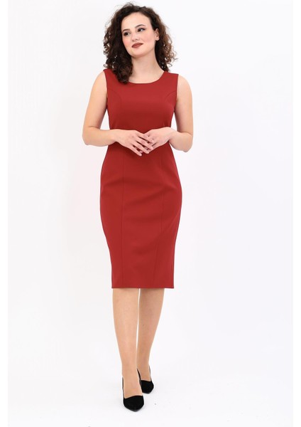 Kokteyl Sıfır Kol Elbise-Kırmızı