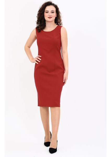 Kokteyl Sıfır Kol Elbise-Kırmızı modelleri