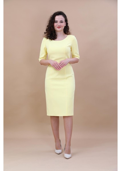Kokteyl Kısa Kol Elbise-Sarı
