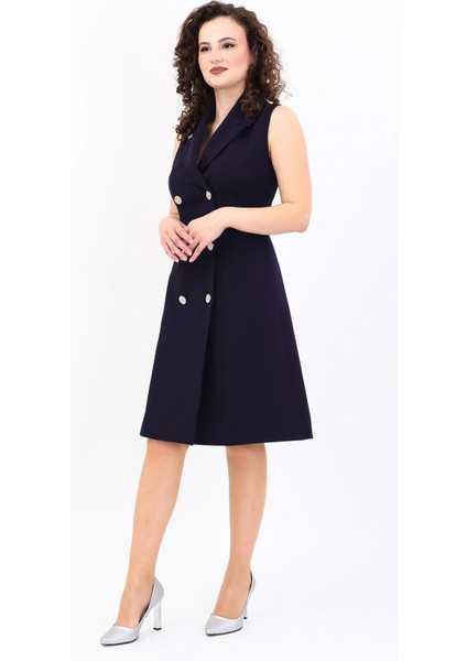 Erkek Yaka Belden Kesik Kuruvaze Elbise-Lacivert fiyatları