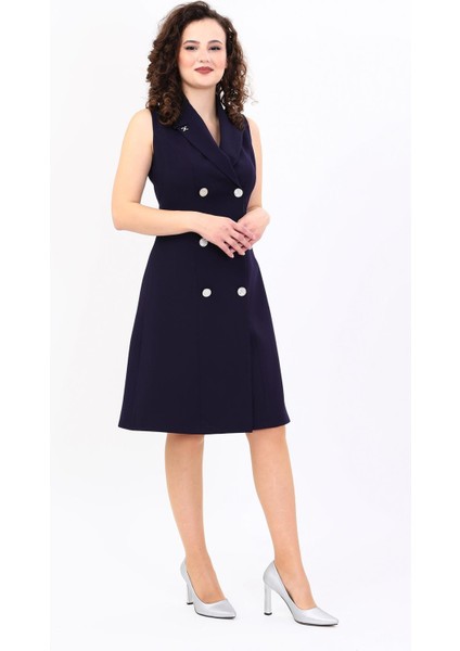 Erkek Yaka Belden Kesik Kuruvaze Elbise-Lacivert modelleri