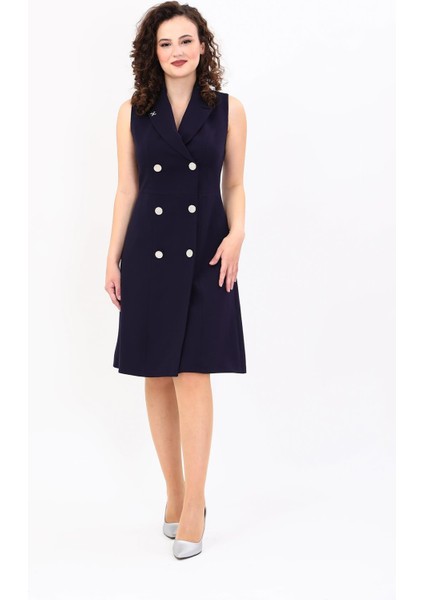 Erkek Yaka Belden Kesik Kuruvaze Elbise-Lacivert fırsatları