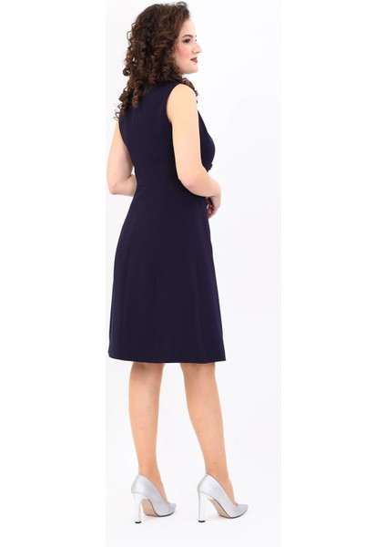 Erkek Yaka Belden Kesik Kuruvaze Elbise-Lacivert indirimleri