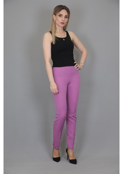 Lastikli Dar Paça Pantolon-Leylak modelleri