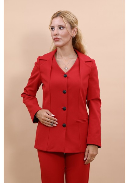 Erkek Yaka Yelek Ceket-Kırmızı