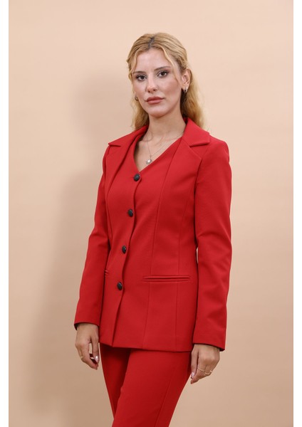 Erkek Yaka Yelek Ceket-Kırmızı indirimleri