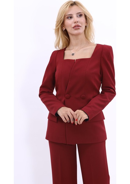 Kare Yaka Ceket-Bordo