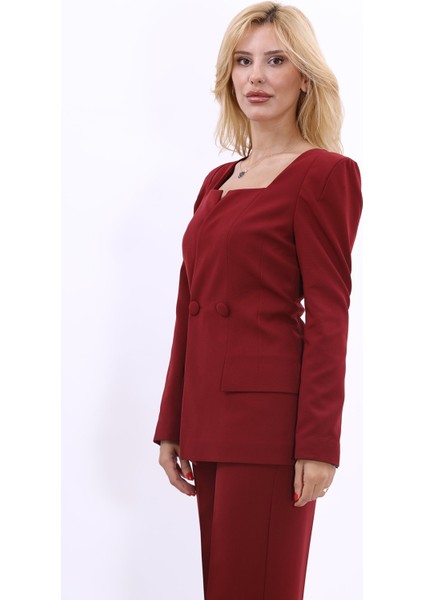 Kare Yaka Ceket-Bordo modelleri