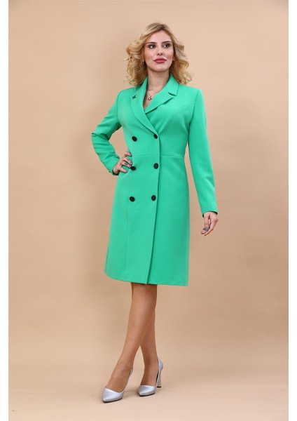 Erkek Yaka Kuruvaze Uzun Kol Elbise-Yeşil