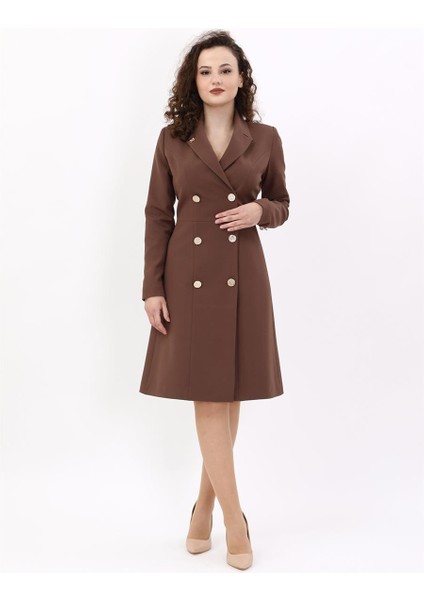 Erkek Yaka Kuruvaze Uzun Kol Elbise-Kestane