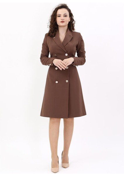 Erkek Yaka Kuruvaze Uzun Kol Elbise-Kestane modelleri