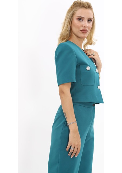 V Yaka Kısa Ceket-Petrol fırsatları