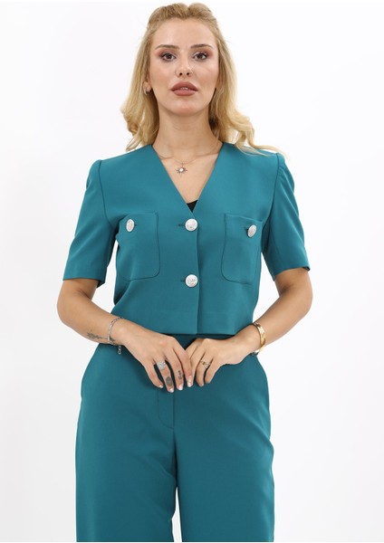 V Yaka Kısa Ceket-Petrol indirimleri