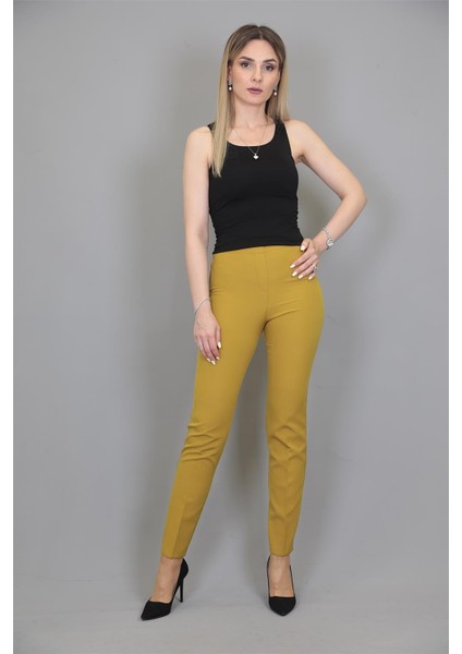 Lastikli Dar Paça Pantolon-Fıstık