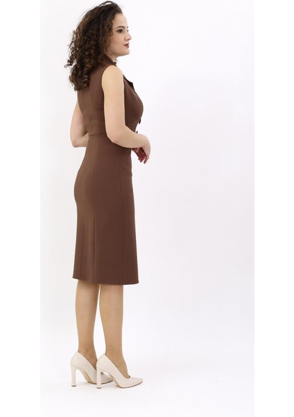 Erkek Yaka Yandan Fermuarlı Elbise-Kestane fiyatları