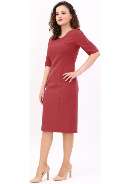 Kokteyl Kısa Kol Elbise-Kiremit