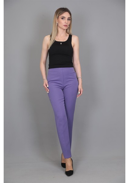 Lastikli Dar Paça Pantolon-Lila indirimleri
