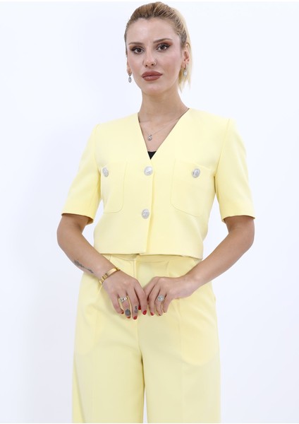 V Yaka Kısa Ceket-Sarı fırsatları