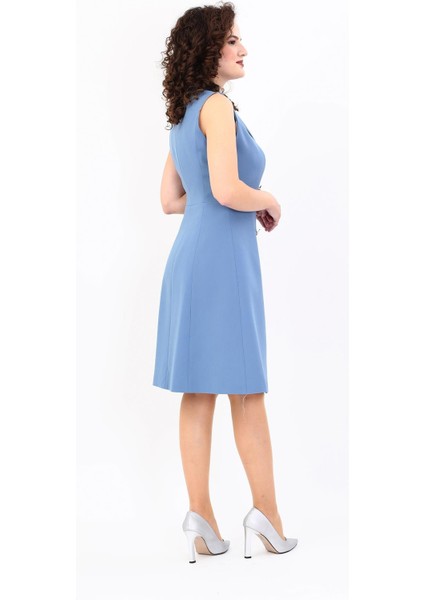 Erkek Yaka Belden Kesik Kuruvaze Elbise-Deniz fiyatları