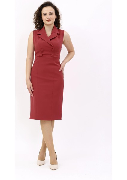 Erkek Yaka Yandan Fermuarlı Elbise-Kiremit