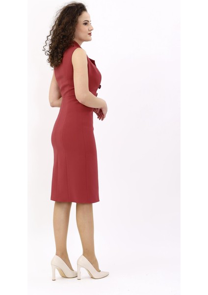 Erkek Yaka Yandan Fermuarlı Elbise-Kiremit fiyatları