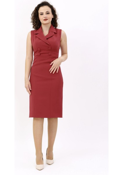 Erkek Yaka Yandan Fermuarlı Elbise-Kiremit modelleri