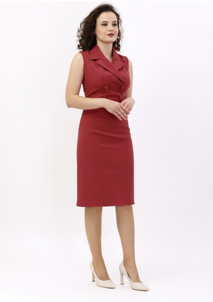 Erkek Yaka Yandan Fermuarlı Elbise-Kiremit indirimleri