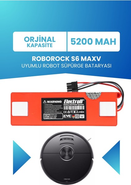 Roborock S6 Maxv Uyumlu Batarya (ORJİNAL KAPASİTE) 5200mah Kutulu Robot Süpürge Pil Değişimi