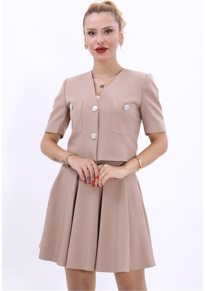 V Yaka Kısa Ceket-Taş