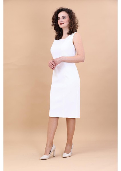 Kokteyl Sıfır Kol Elbise-Beyaz fırsatları