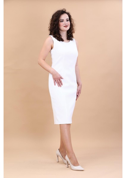 Kokteyl Sıfır Kol Elbise-Beyaz indirimleri