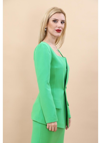 Kare Yaka Ceket-Yeşil fırsatları