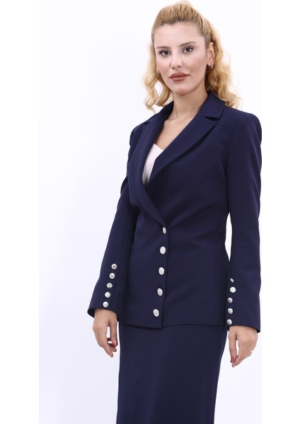 Erkek Yaka Düğme Detaylı Ceket-Lacivert fiyatları