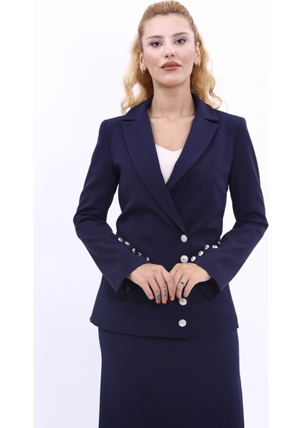 Erkek Yaka Düğme Detaylı Ceket-Lacivert indirimleri