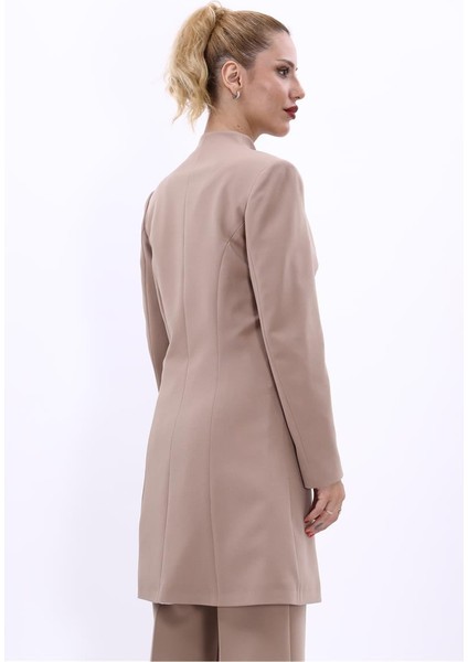 Kendinden Dik Yakalı Tek Düğmeli Uzun Ceket-Taş fırsatları