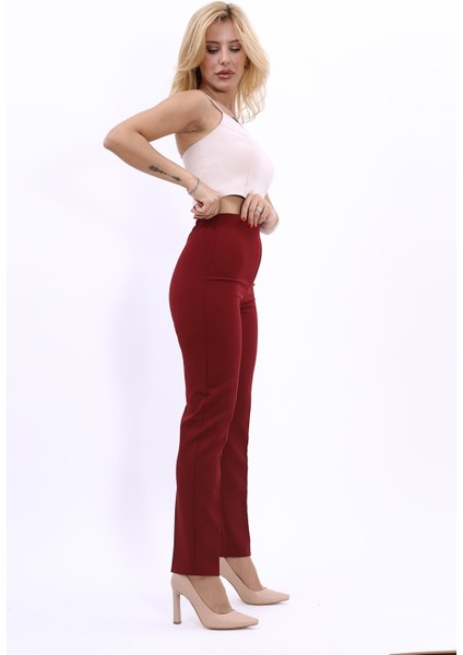 Lastikli Dar Paça Pantolon-Bordo