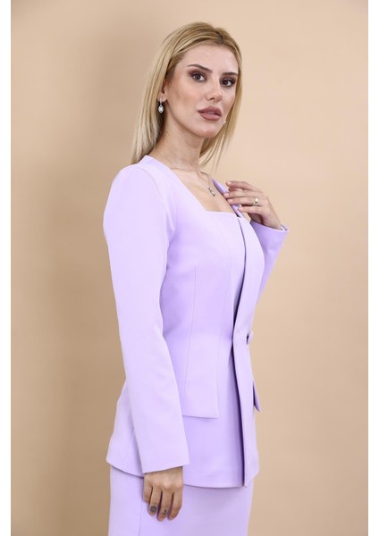 Kare Yaka Ceket-Menekşe fırsatları