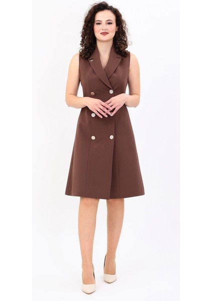 Erkek Yaka Belden Kesik Kuruvaze Elbise-Kestane fırsatları