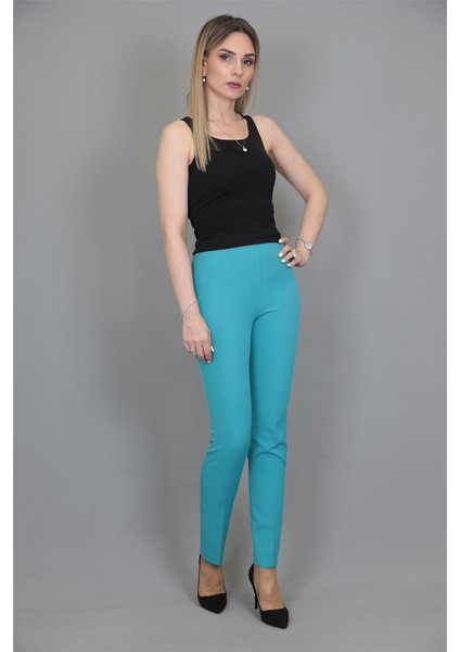 Lastikli Dar Paça Pantolon-Turkuaz fiyatları