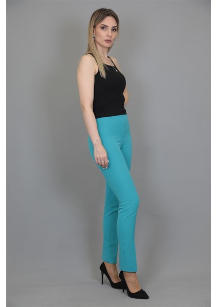 Lastikli Dar Paça Pantolon-Turkuaz fırsatları