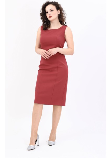 Kokteyl Sıfır Kol Elbise-Kiremit fiyatları