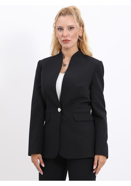 Kendinden Dik Yakalı Ceket-Siyah fırsatları